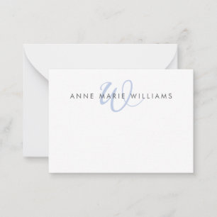 Modern Blue Script Monogram Note Card