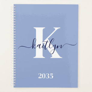 Modern Blue Script Monogram Planner