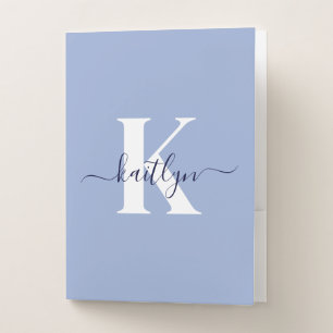 Modern Blue Script Monogram Pocket Folder