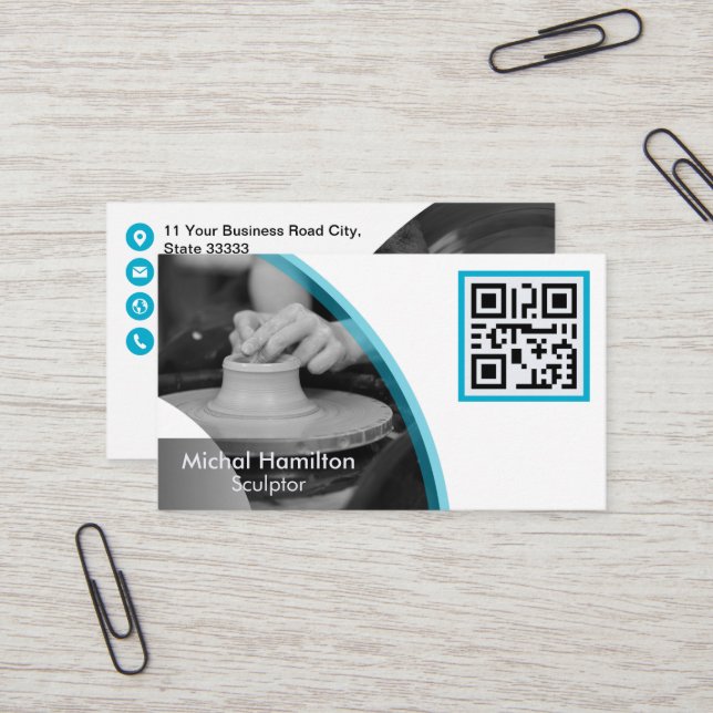 Modern Blue Sculptor Business Card (Front/Back In Situ)