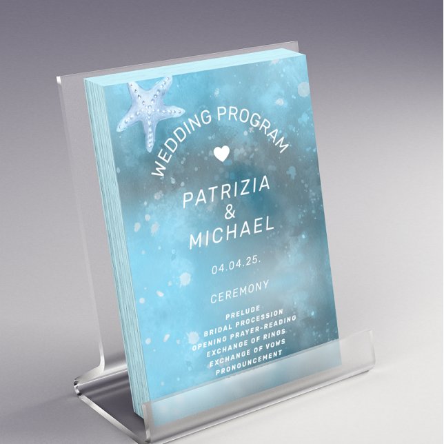 Modern Blue Sea Summer Wedding  Program Flyer (Creator Uploaded)