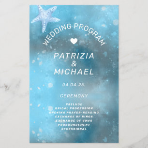 Modern Blue Sea Summer Wedding  Program Flyer