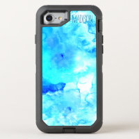 Modern blue sea watercolor monogram OtterBox defender iPhone 8/7 case