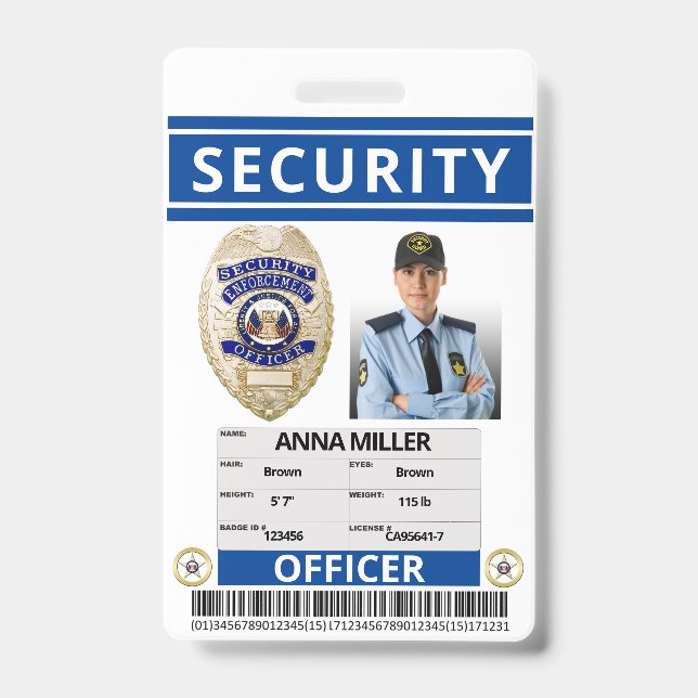 Modern Blue Security Custom Name Guard Employee Badge (Front)