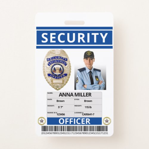 Modern Blue Security Custom Name Guard Employee Badge