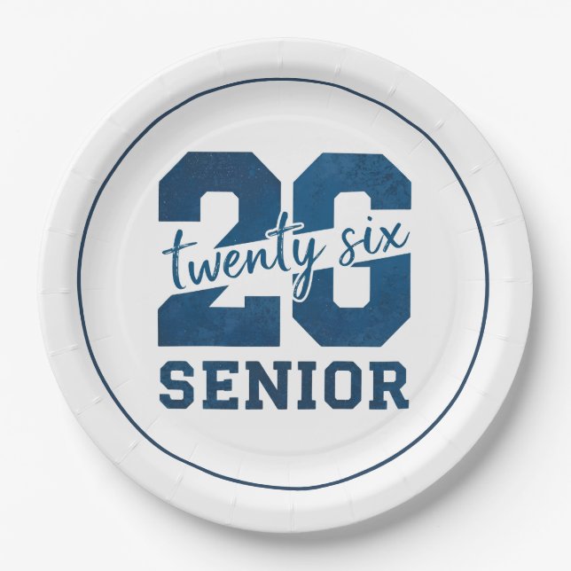 Modern Blue SENIOR Graduation Paper Plates (Front)