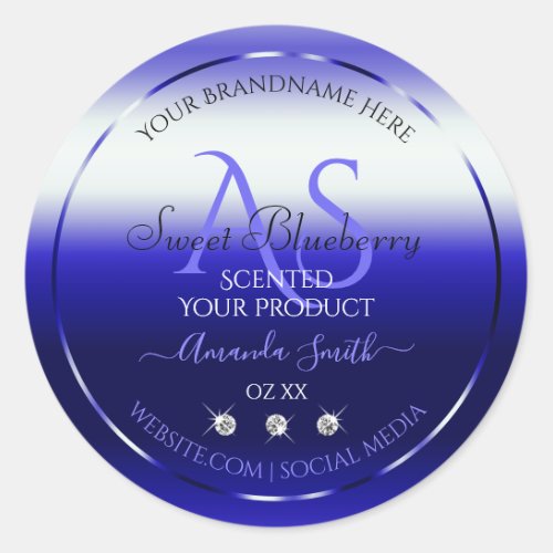 Modern Blue Shimmery Product Label Initials Jewels