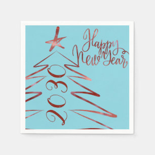 Modern blue shinny red tree New Years party 2018 Paper Napkins