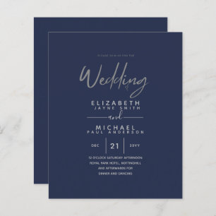 Modern Blue Silver Budget Wedding Invites
