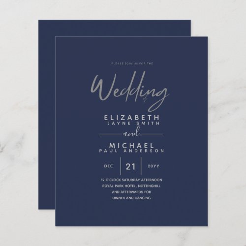 Modern Blue Silver Budget Wedding Invites