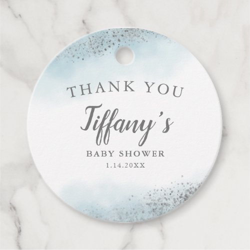 Modern Blue Silver Glitter Baby Shower