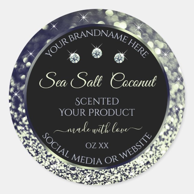 Modern Blue Silver Glitter Product Labels Diamonds (Front)