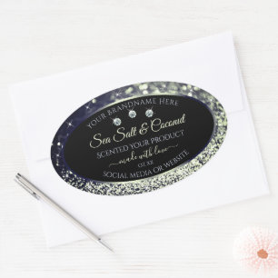 Modern Blue Silver Glitter Product Labels Diamonds
