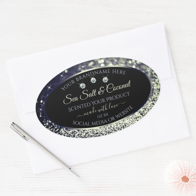 Modern Blue Silver Glitter Product Labels Diamonds (Envelope)