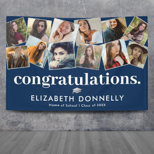 Modern Blue Silver Graduation Photo Collage Banner