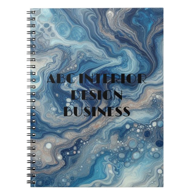 Modern blue silver marble texture and typography  notebook (Front)