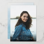 Modern Blue Silver Photo 16th Birthday  Foil Invitation<br><div class="desc">Modern Blue Silver Photo 16th Birthday Foil Invitation</div>