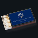 Modern Blue Silver Simple Star of David  Matchboxes<br><div class="desc">Elegant modern blue and faux silver classic bar mitzvah matchbox favors with custom name,  date and Star of David design.</div>
