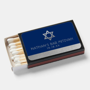 Modern Blue Silver Stripe Star of David Matchboxes