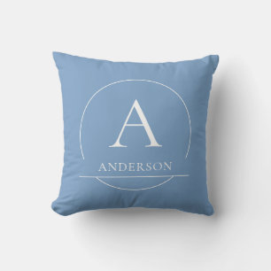 Modern Blue Simple Family Initial Name Monogram Throw Pillow