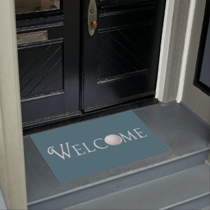 Modern Blue Simple Golf Ball Welcome Doormat