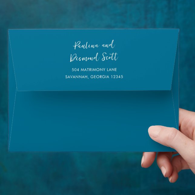 Modern Blue Simple Wedding Envelope (Hand)