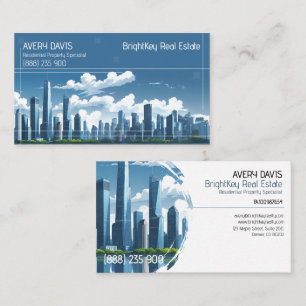 Modern Blue Skyline Real Estate Business Card