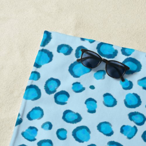 Modern Blue Snow Leopard Animal Print Pattern Beach Towel