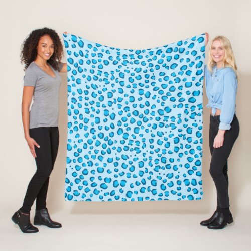 Modern Blue Snow Leopard Animal Print Pattern Fleece Blanket