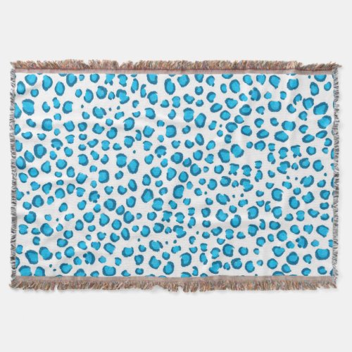Modern Blue Snow Leopard Animal Print Pattern Throw Blanket