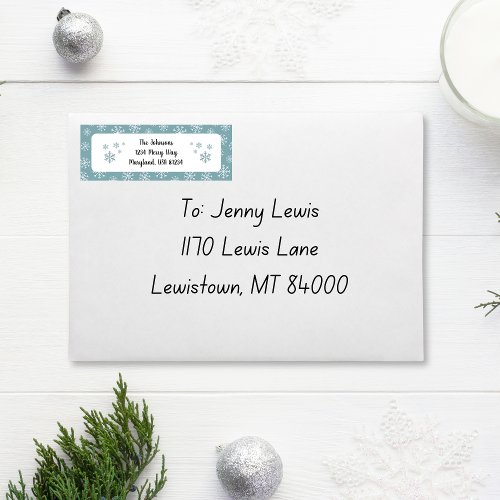 Modern Blue Snowflake Address Label