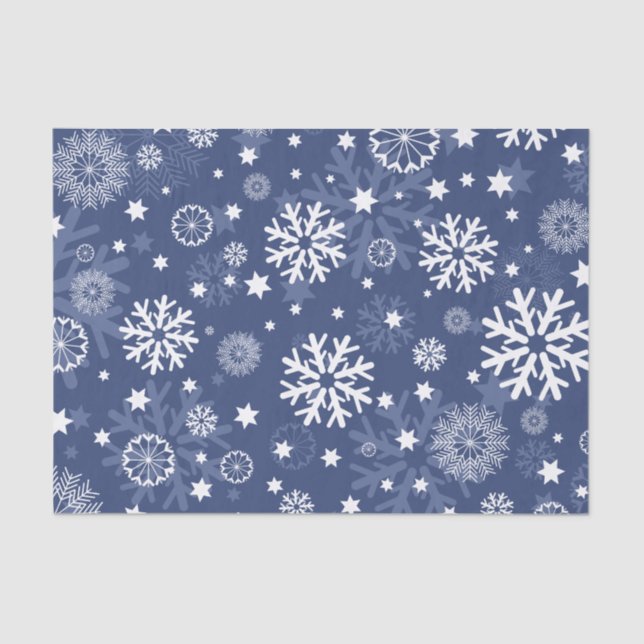 Modern Blue Snowflake Christmas Tissue Paper (Front)