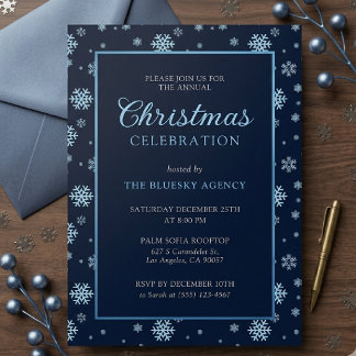 Modern Blue Snowflake Corporate Christmas Party Invitation