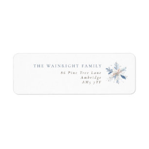 Modern Blue Snowflake Family Return Address Label