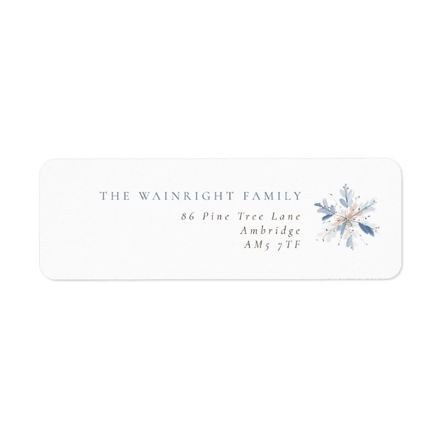 Modern Blue Snowflake Family Return Address Label (Front)