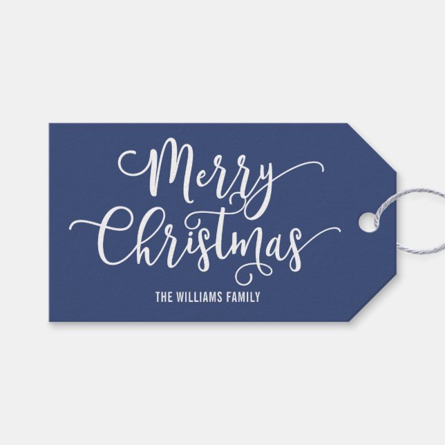 Modern Blue Snowflake Merry Christmas Gift Tag (Front (Horizontal))
