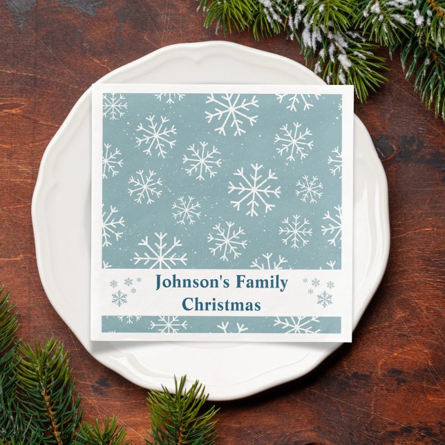 Modern Blue Snowflake  Paper Dinner Napkins (Blue Snowflake Dinner Napkin)