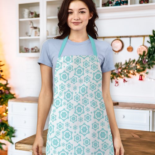 Modern Blue Snowflake Pattern Snow Christmas Apron