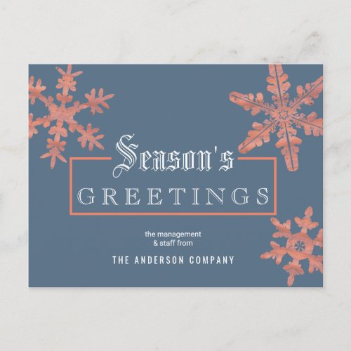 Modern Blue Snowflake Vintage Wood Business Postcard