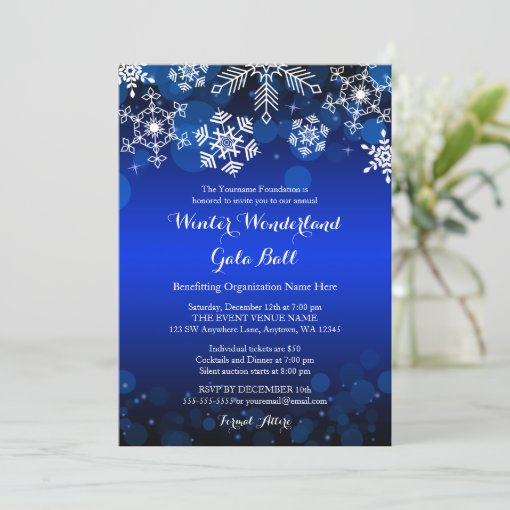 Modern Blue Snowflake Winter Gala Ball Invitations | Zazzle