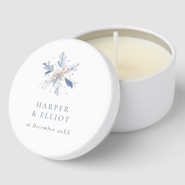 Modern Blue Snowflake Winter Wedding Mini Candle Favors (Corner)