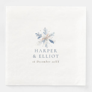 Modern Blue Snowflake Winter Wedding Paper Dinner Napkins