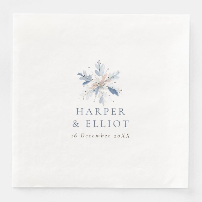 Modern Blue Snowflake Winter Wedding Paper Dinner Napkins (Front)