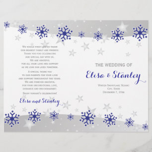 Modern blue snowflakes folded wedding program