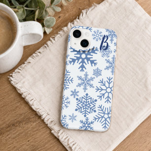 Modern Blue Snowflakes Monogram Case-Mate iPhone 14 Plus Case