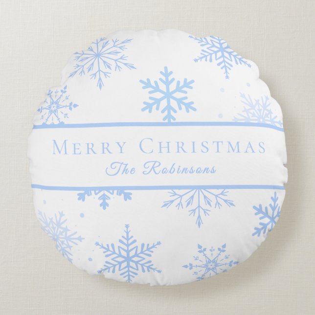 Modern Blue Snowflakes  Round Pillow (Front)