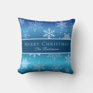 Modern Blue Snowflakes Throw Pillow