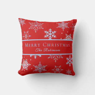 Modern Blue Snowflakes Throw Pillow