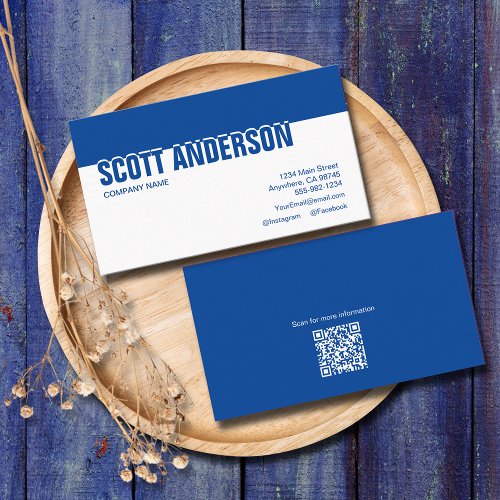 Modern Blue Social Media QR Code Business Card