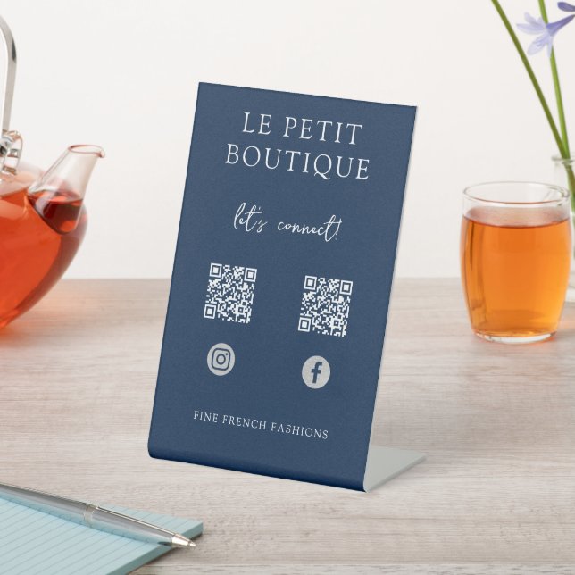 Modern Blue Social Media QR Codes Business Pedestal Sign (In SItu)